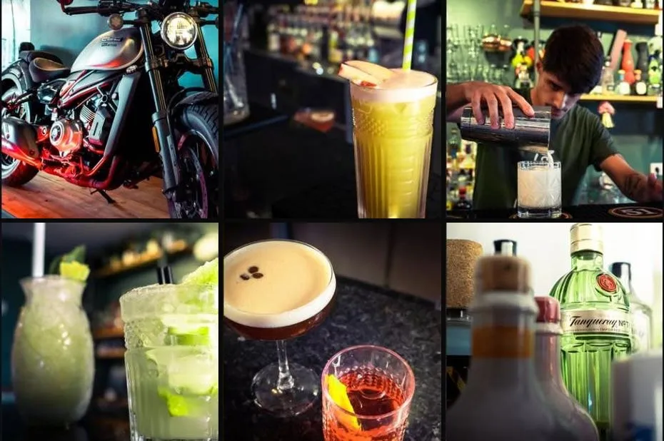 Seis publicações do Instagram do Armazém 8: cocktails, garrafas e a equipa ao balcão.
