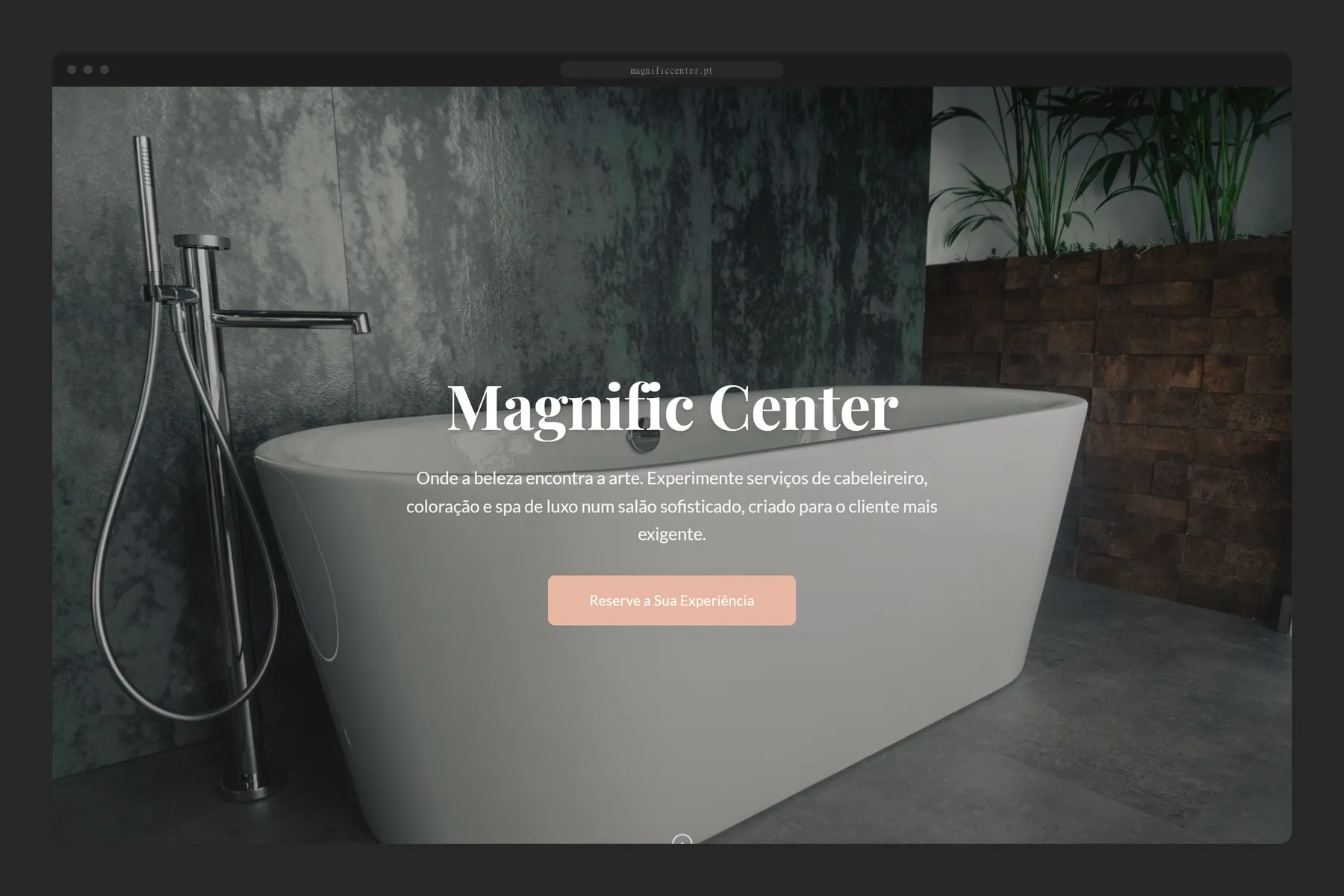 O site do Magnific Center numa janela de browser: o nome do salão sobre a fotografia do espaço.